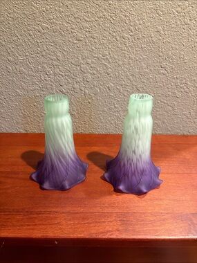 Art Glass Pair of Green to Purple Gradient Votive Holders
